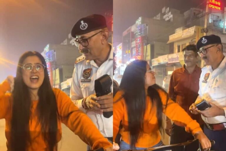 पुलिस काट रही थी चालान, लेकिन लड़की को सूझ रहा था मजाक, लोगों ने कहा-अभी लड़का होता तो…